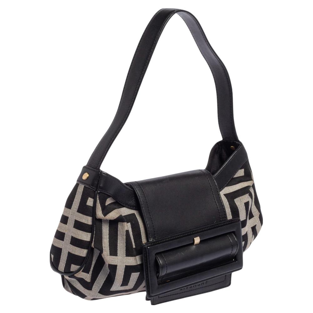 Women's Givenchy Black Monogram Canvas and Leather Buckle Flap Hobo