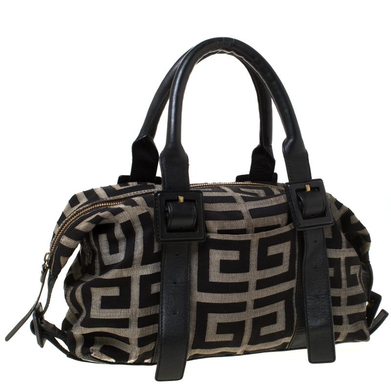 Givenchy Black Monogram Canvas and Leather Buckle Shoulder Bag In Fair Condition In Dubai, Al Qouz 2