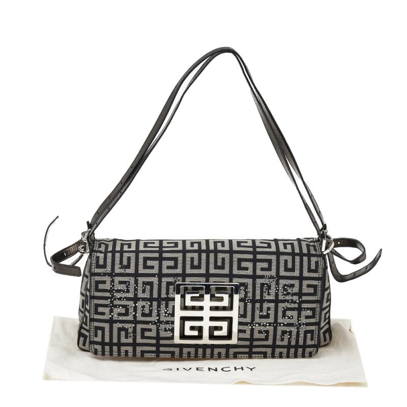 Givenchy Black Monogram Canvas And Leather Crystal Embellished Flap Shoulder Bag 4