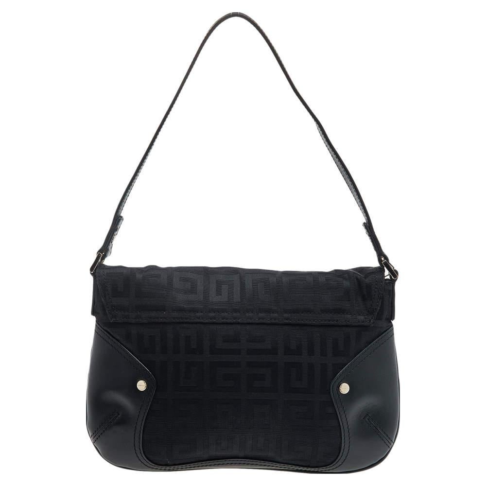 Givenchy Black Monogram Canvas And Leather Flap Shoulder Bag For Sale 6