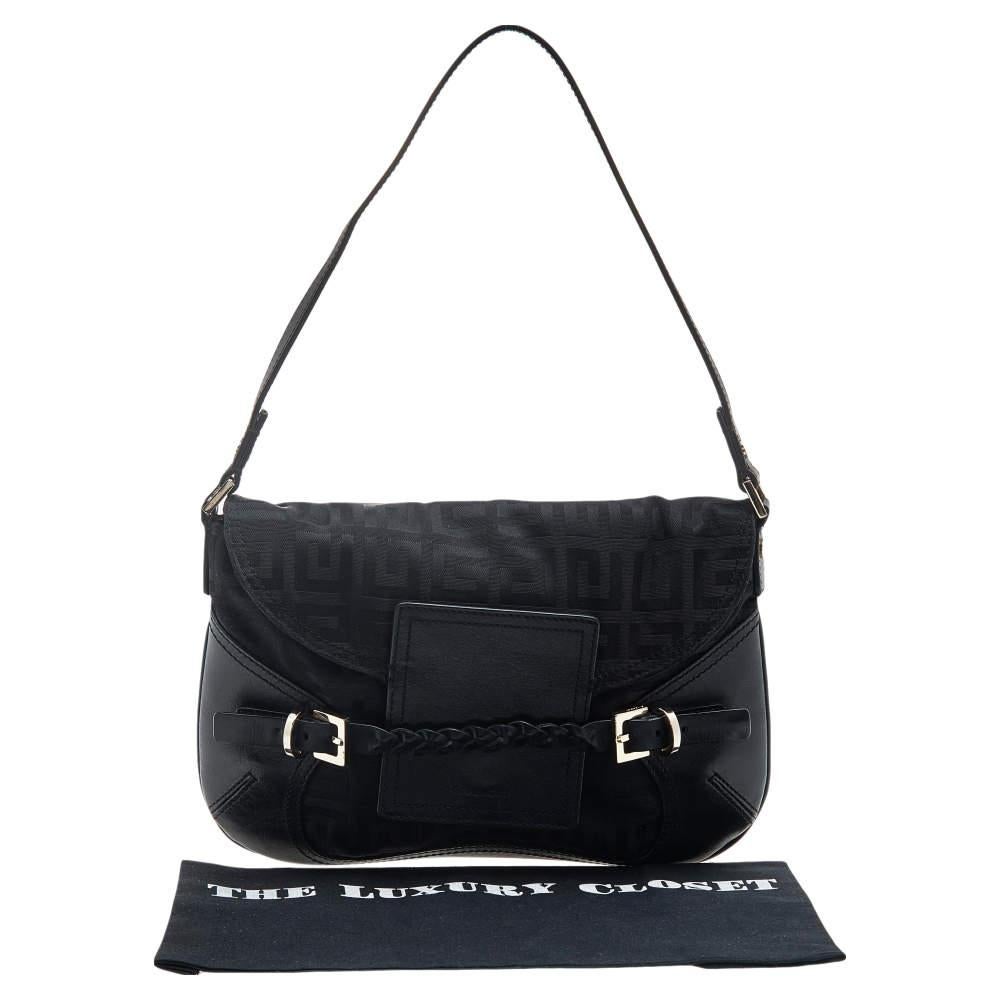 Givenchy Black Monogram Canvas And Leather Flap Shoulder Bag For Sale 7