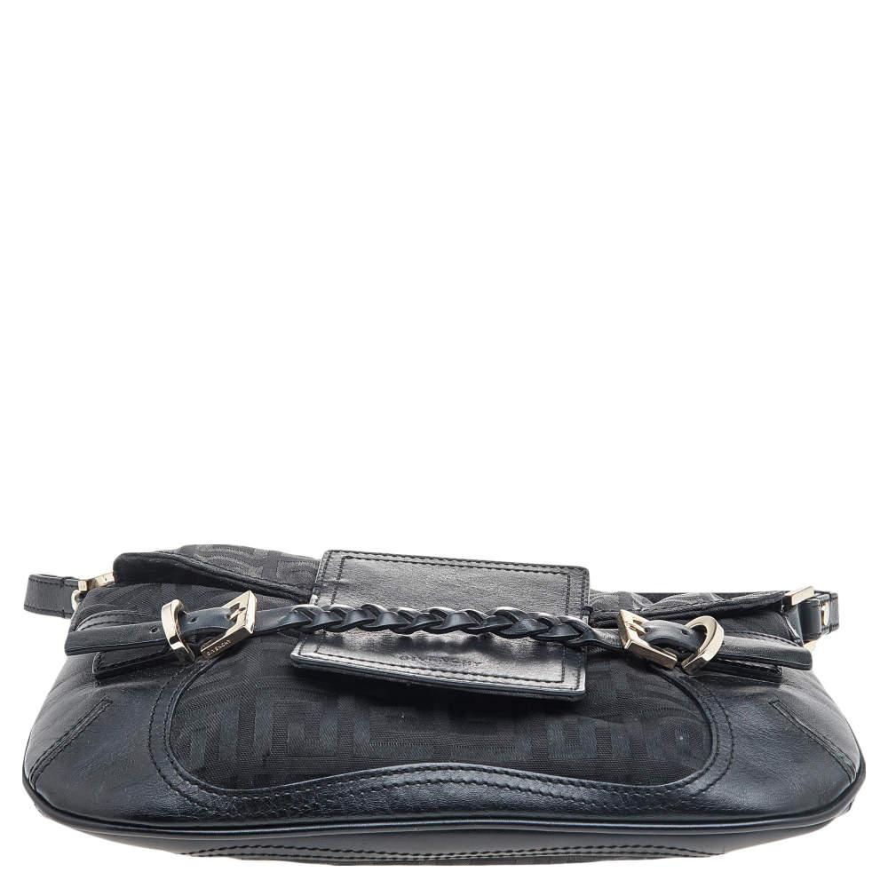Givenchy Black Monogram Canvas And Leather Flap Shoulder Bag In Good Condition For Sale In Dubai, Al Qouz 2