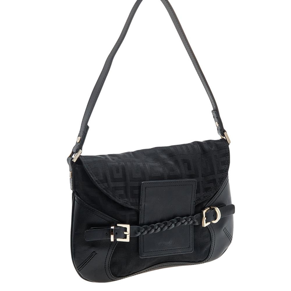 Women's Givenchy Black Monogram Canvas And Leather Flap Shoulder Bag For Sale