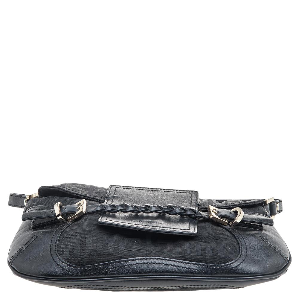 Givenchy Black Monogram Canvas And Leather Flap Shoulder Bag For Sale 1