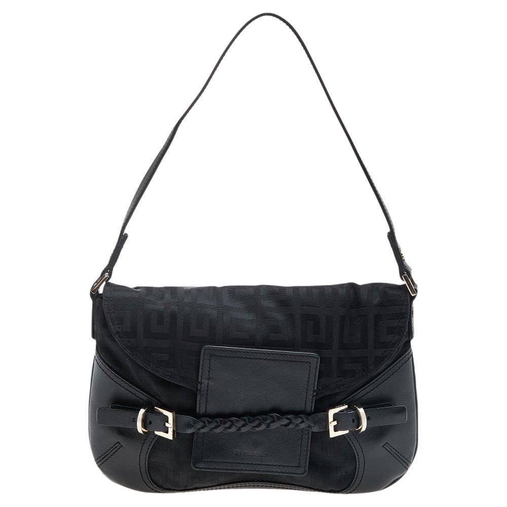 Givenchy Black Monogram Canvas And Leather Flap Shoulder Bag For Sale