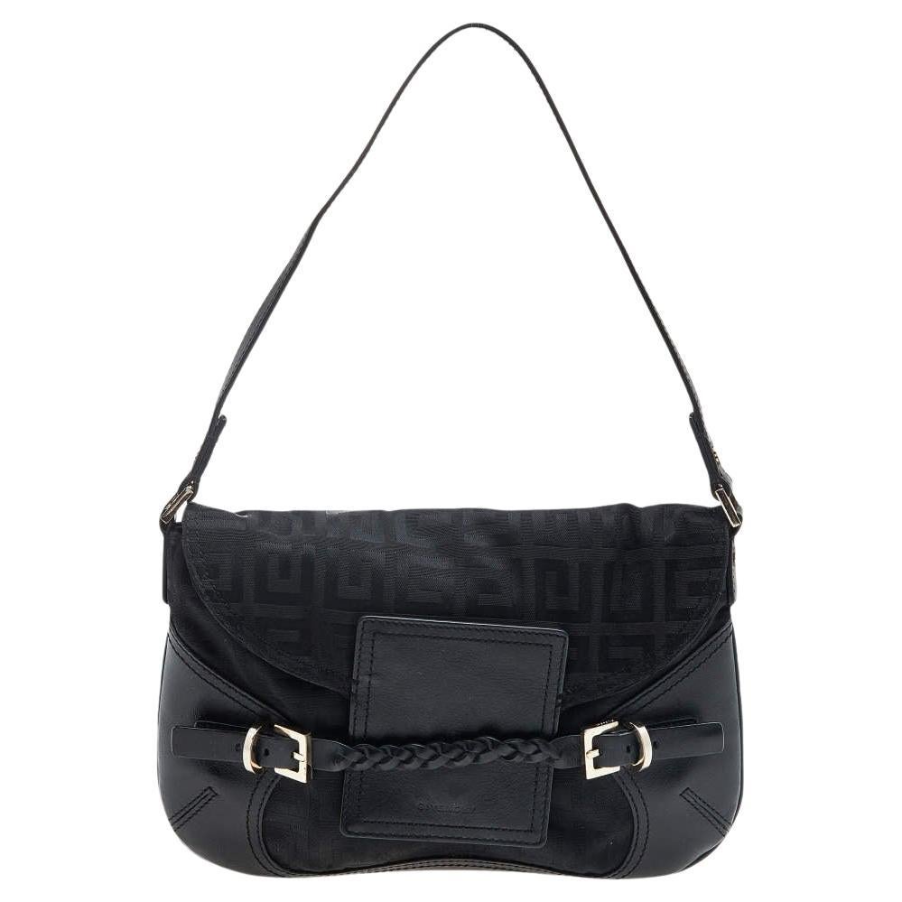 Givenchy Black Monogram Canvas and Leather Flap Shoulder Bag en vente
