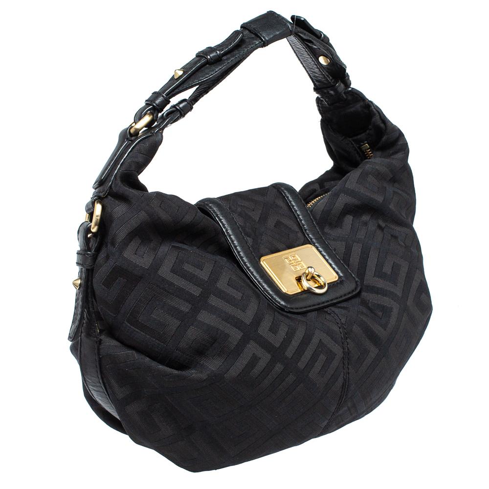 Givenchy Black Monogram Canvas And Leather Hobo In Good Condition In Dubai, Al Qouz 2