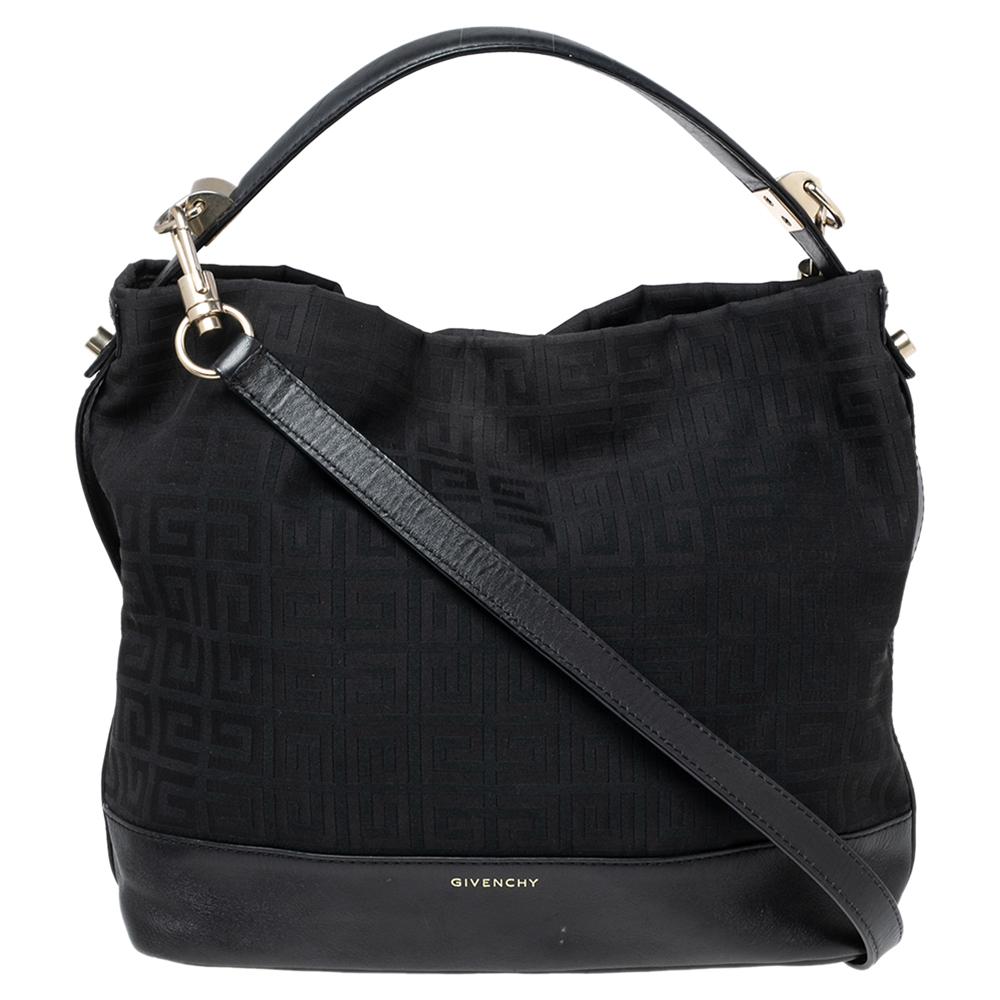 Givenchy Black Monogram Canvas and Leather Hobo