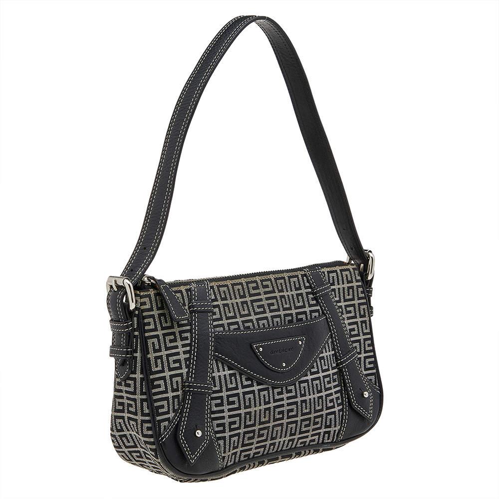 Givenchy Black Monogram Canvas And Leather Shoulder Bag In Good Condition In Dubai, Al Qouz 2