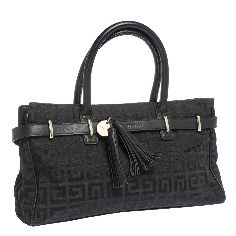 Women's Givenchy Black Monogram Canvas and Leather Tassel Tote