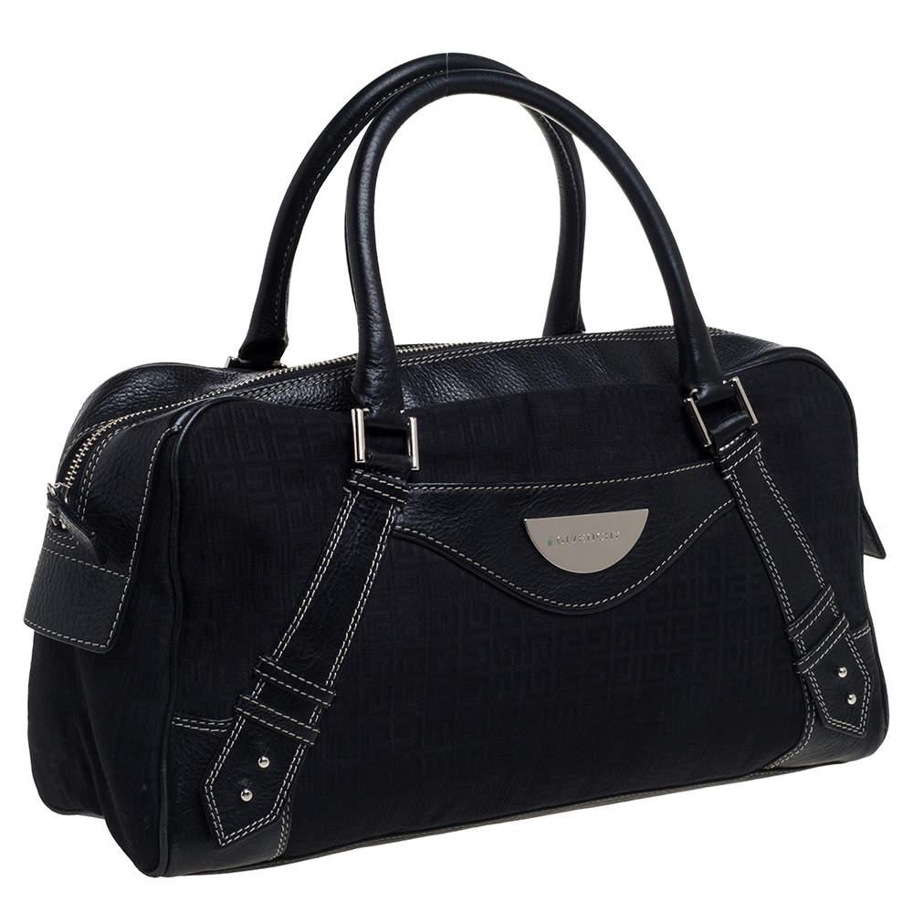 Givenchy Black Monogram Canvas and Leather Zip Satchel In Good Condition In Dubai, Al Qouz 2