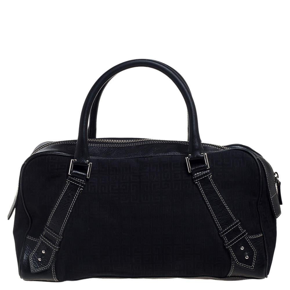 Women's Givenchy Black Monogram Canvas and Leather Zip Satchel
