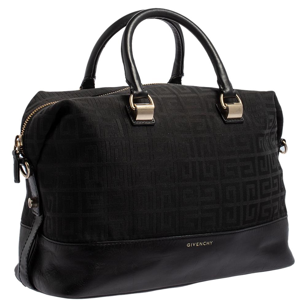 Women's Givenchy Black Monogram Canvas and Leather Zip Satchel