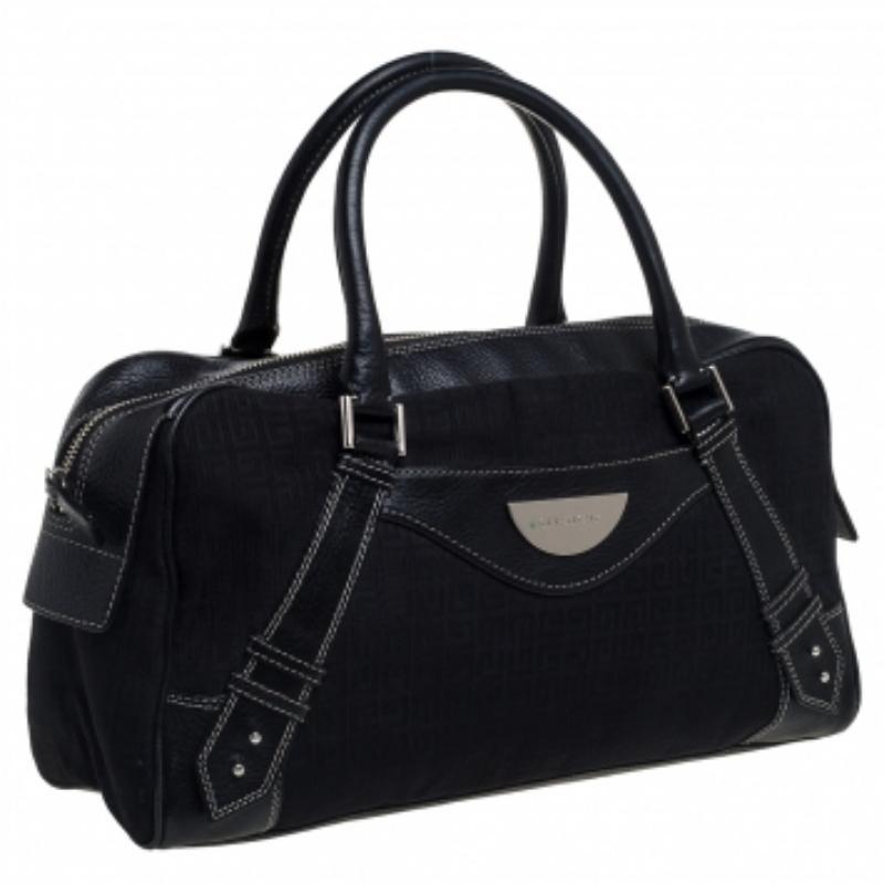 Givenchy Black Monogram Canvas and Leather Zip Satchel For Sale 1