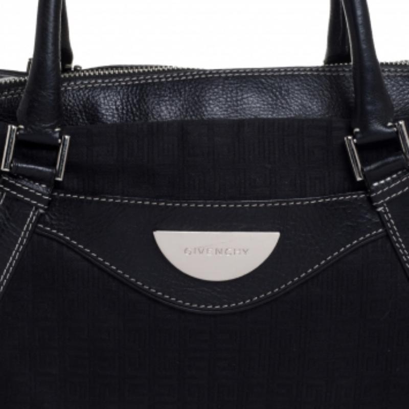 Givenchy Black Monogram Canvas and Leather Zip Satchel For Sale 2