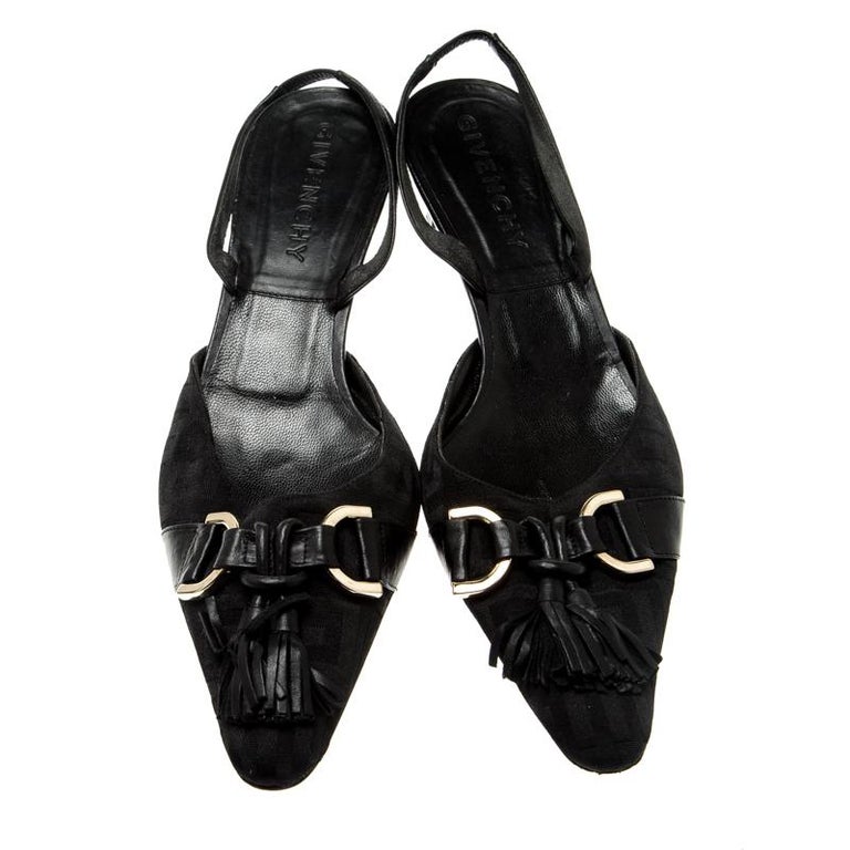 Givenchy Black Monogram Canvas Tassel Detail Pointed Toe Slingback Mules Size 39 at 1stDibs