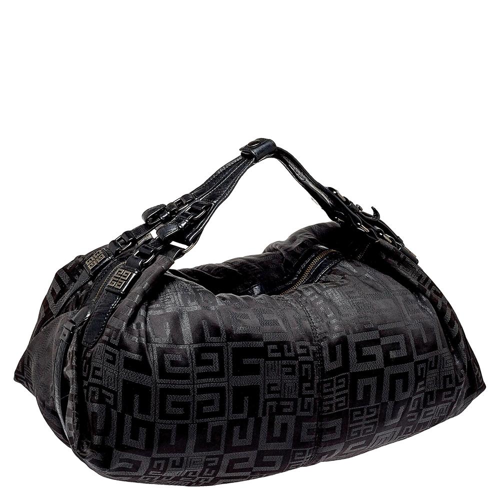 Women's Givenchy Black Monogram Nylon and Leather Double Handle Hobo