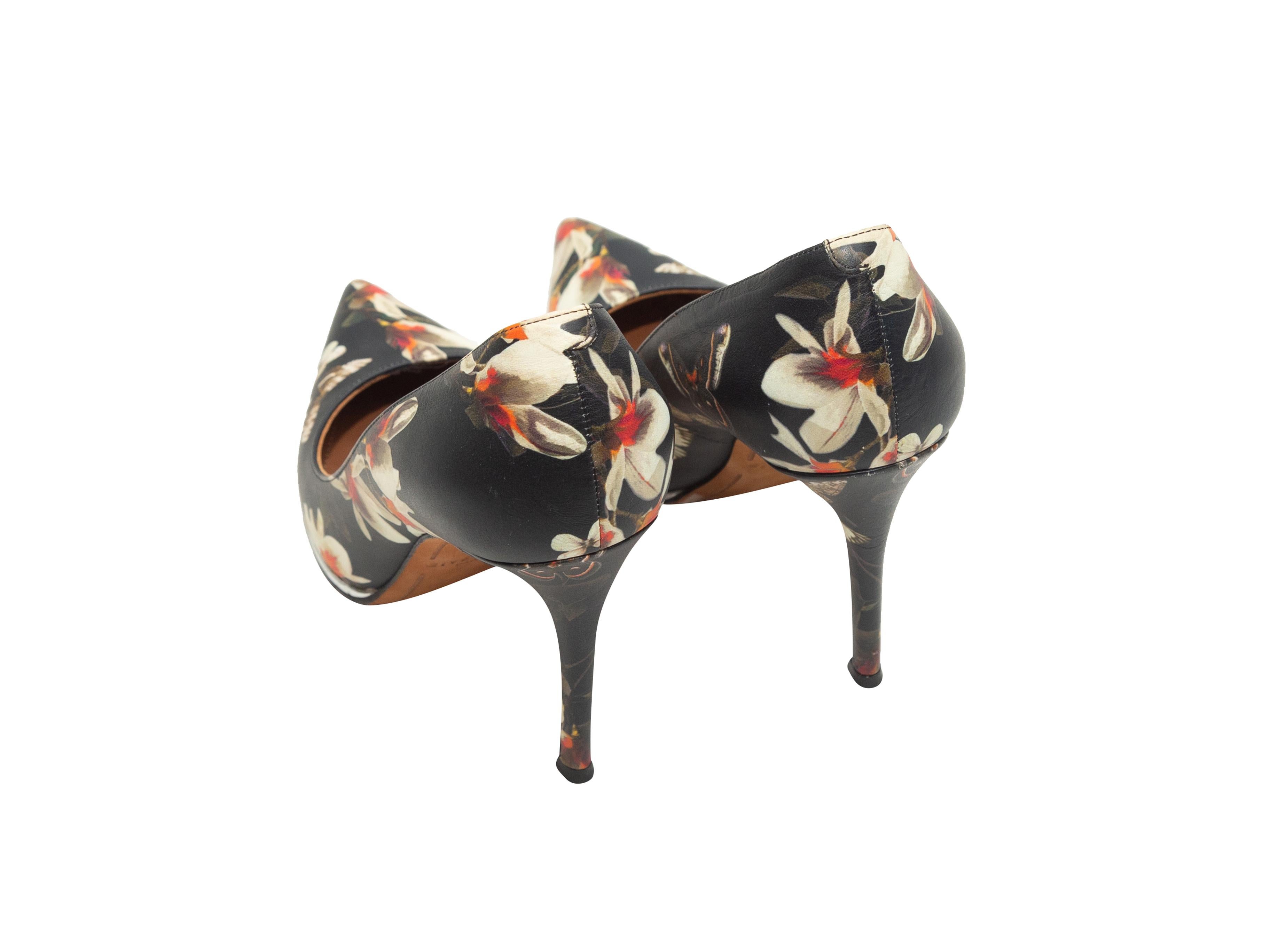  Givenchy Black & Multicolor Floral Print Leather Pumps In Good Condition In New York, NY