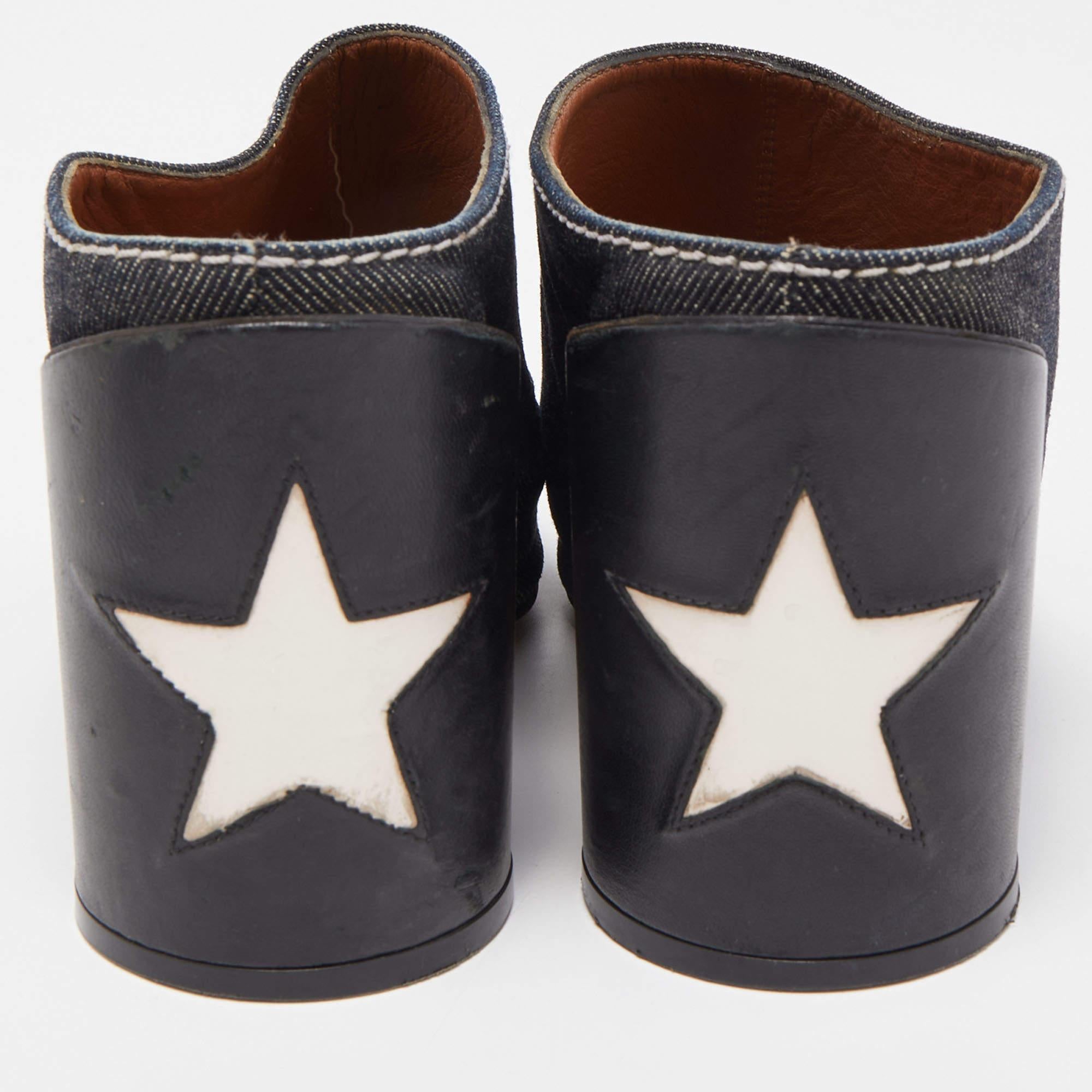 Givenchy Black/Navy Blue Denim and Leather Slide Size 36.5 For Sale 1