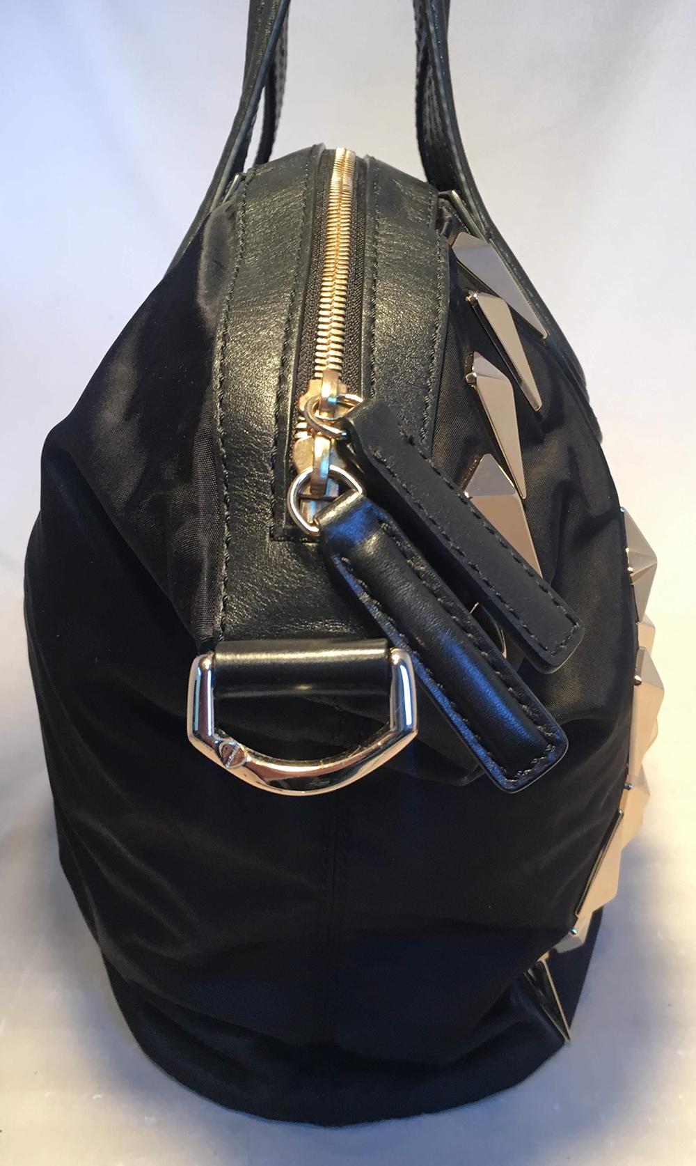 Givenchy Black Nylon and Leather Silver Studded Medium Nightingale Tote Bag In Excellent Condition In Philadelphia, PA