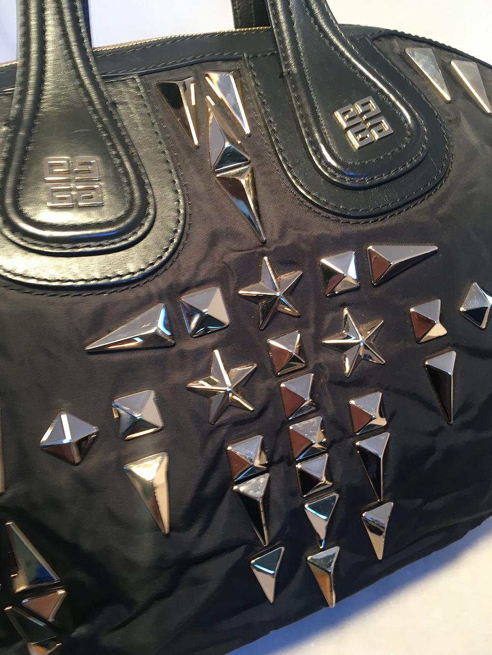 Givenchy Black Nylon and Leather Silver Studded Medium Nightingale Tote Bag 1