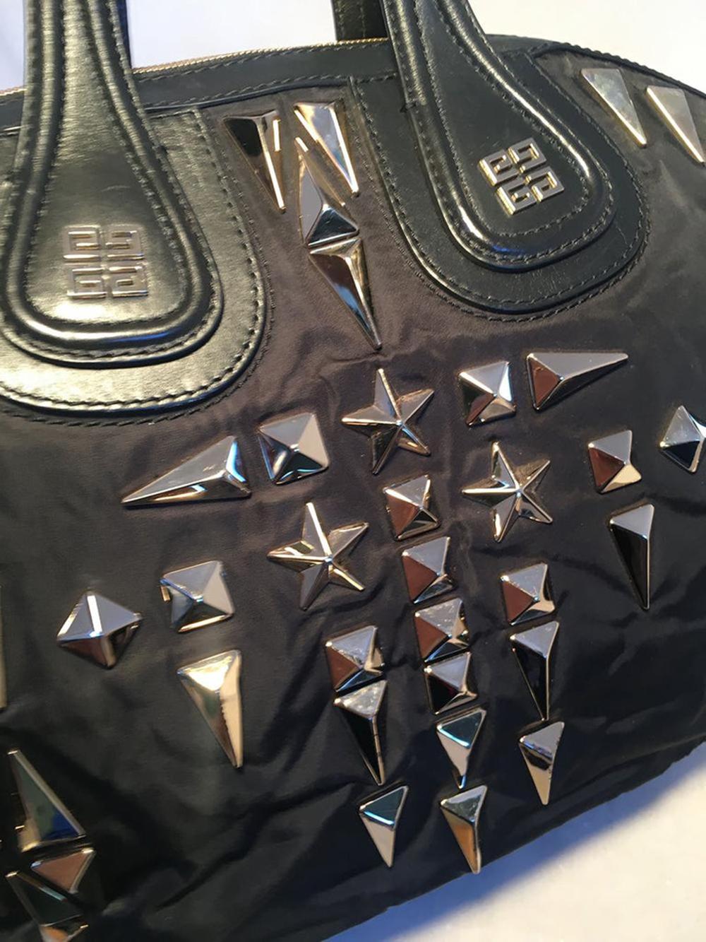 Women's or Men's Givenchy Black Nylon and Leather Silver Studded Medium Nightingale Tote Bag