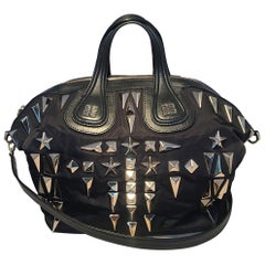 Givenchy Black Nylon and Leather Silver Studded Medium Nightingale Tote Bag