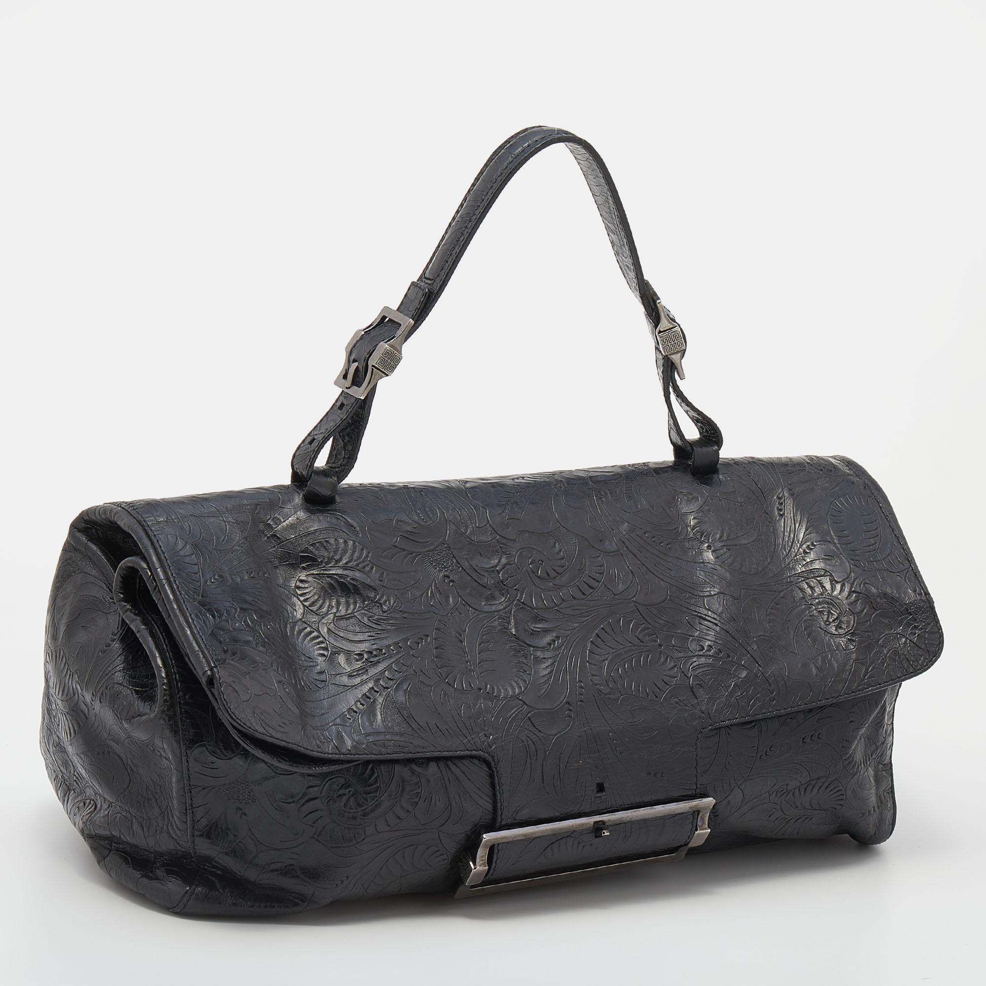 Women's Givenchy Black Paisley Embossed Leather Top Handle Bag