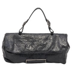 Givenchy Black Paisley Embossed Leather Top Handle Bag