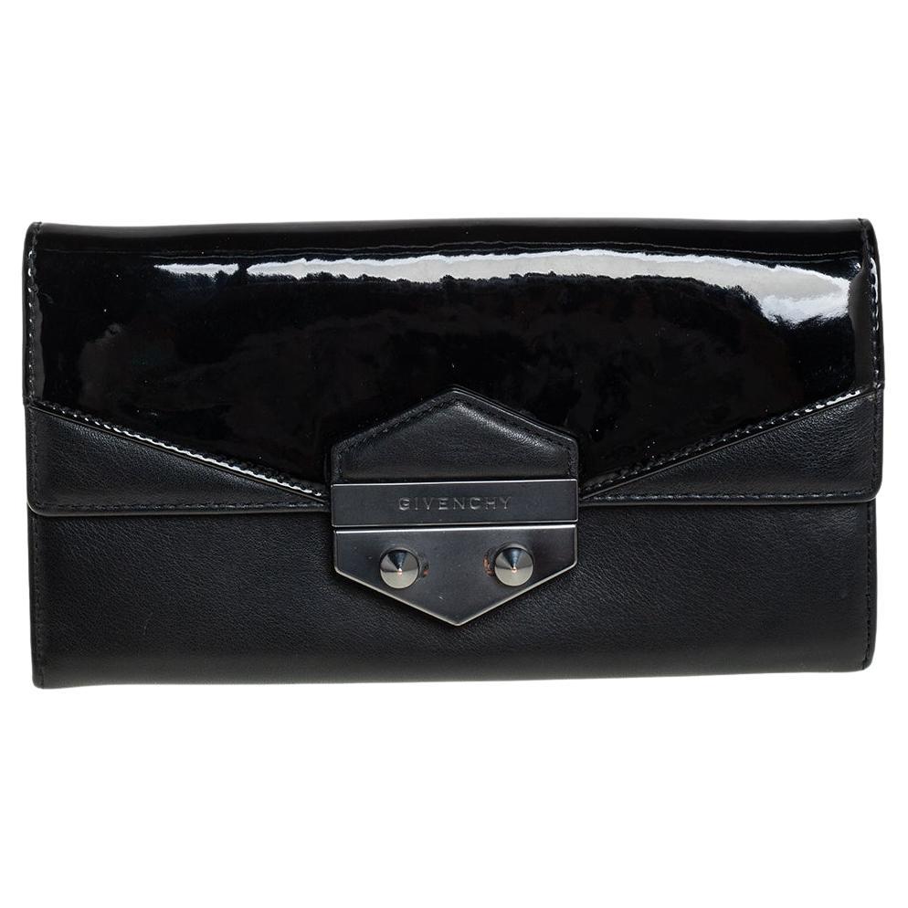 Givenchy Black Patent and Leather Flap Continental Wallet