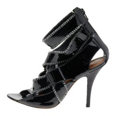 Givenchy Black Patent Leather Ankle Cuff Zipper Sandals Size 37