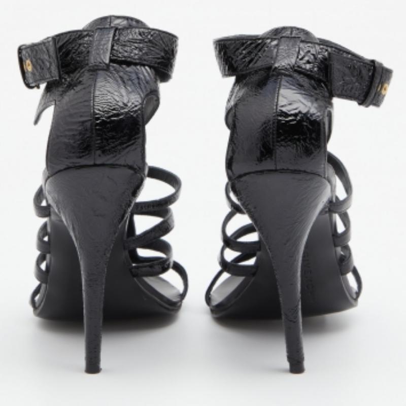 Givenchy Black Patent Leather Caged Open Toe Sandals Size 36.5 For Sale 1