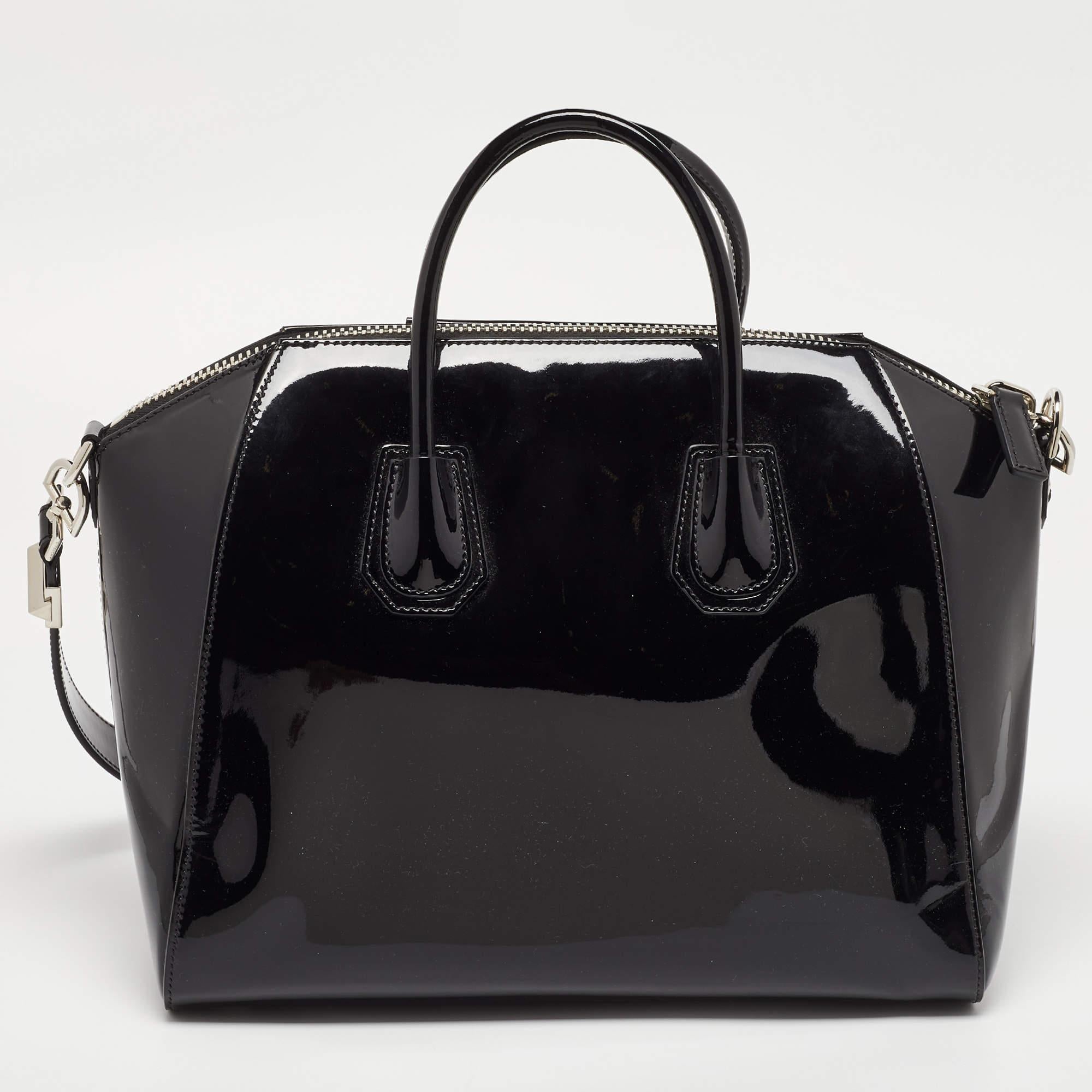 Women's Givenchy Black Patent Leather Medium Antigona Satchel