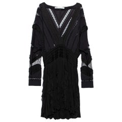Givenchy Black Patterned Knit Ruffle Trimmed Dress M