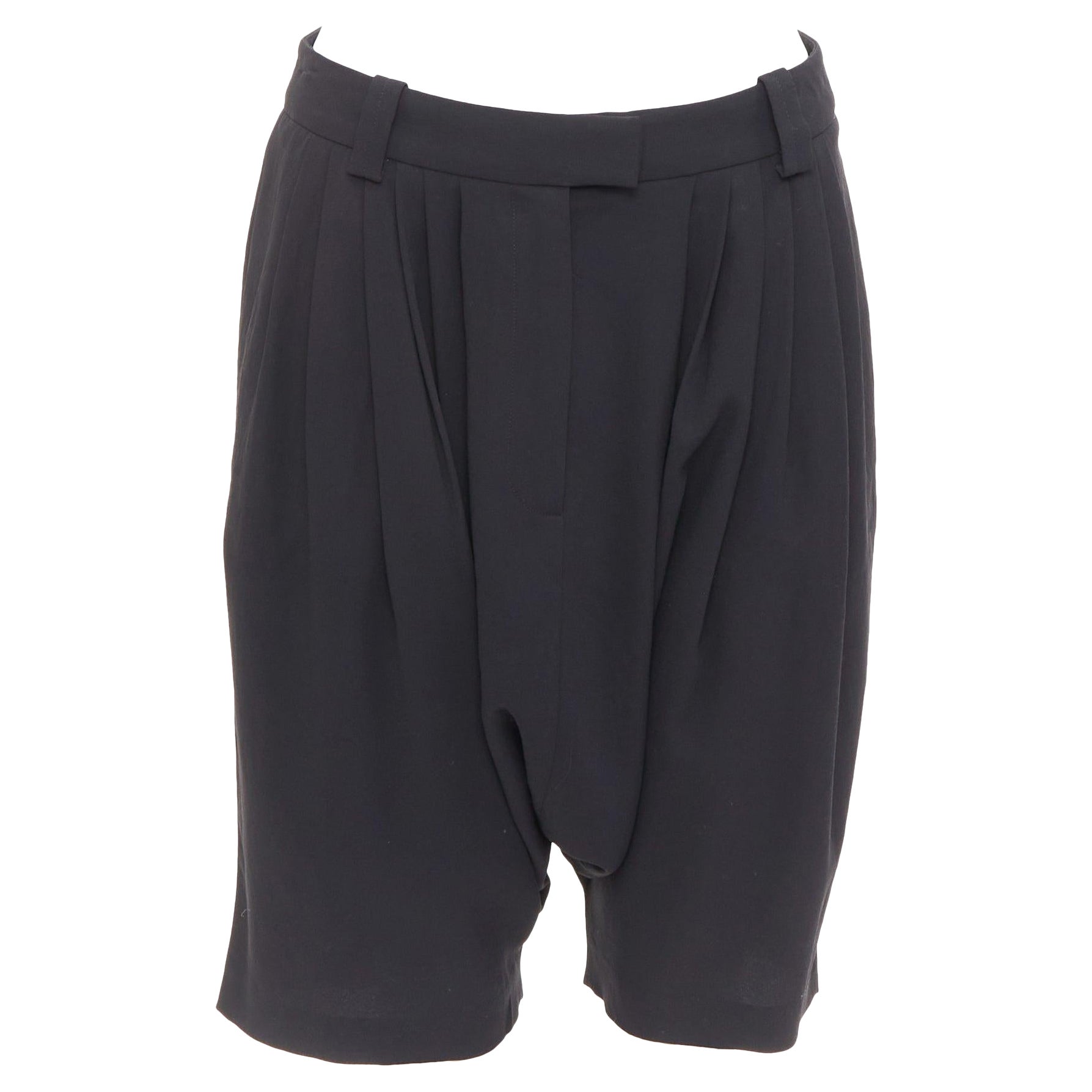 GIVENCHY black pleated front drop crotch harem knee length shorts FR38 M
