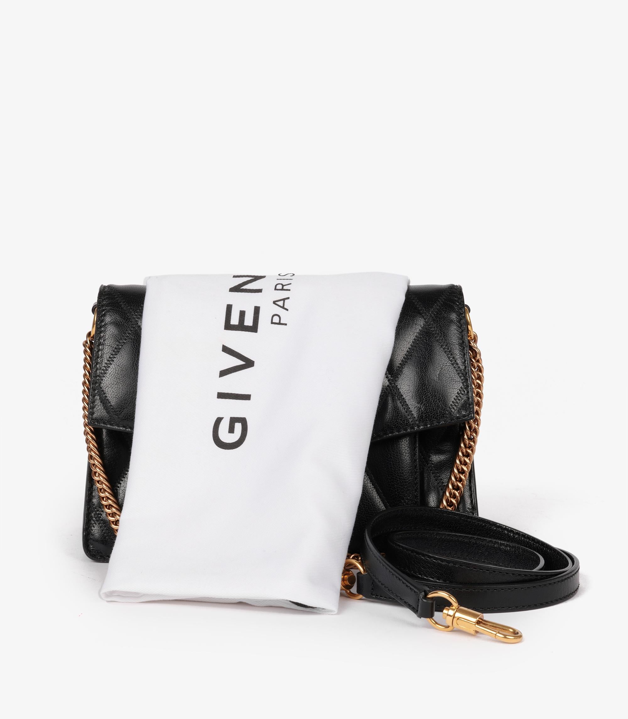 Givenchy Black Quilted Goatskin Leather Small GV3 Shoulder Bag For Sale 9