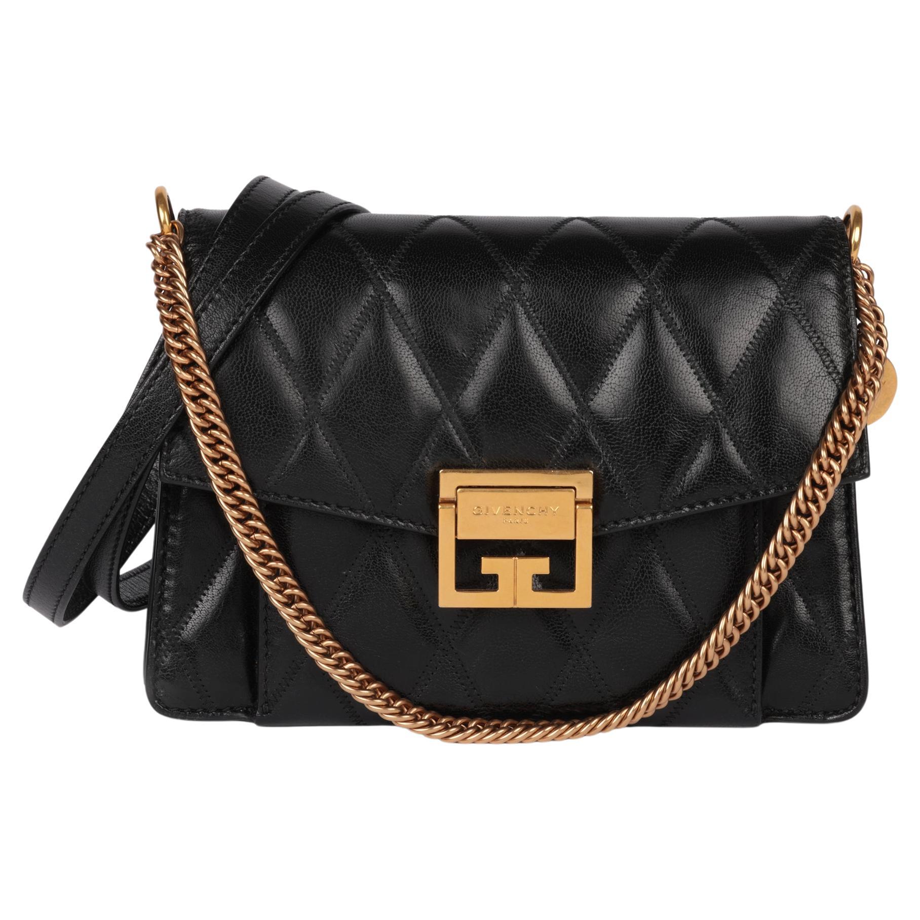 Givenchy Black Quilted Goatskin Leather Small GV3 Shoulder Bag For Sale