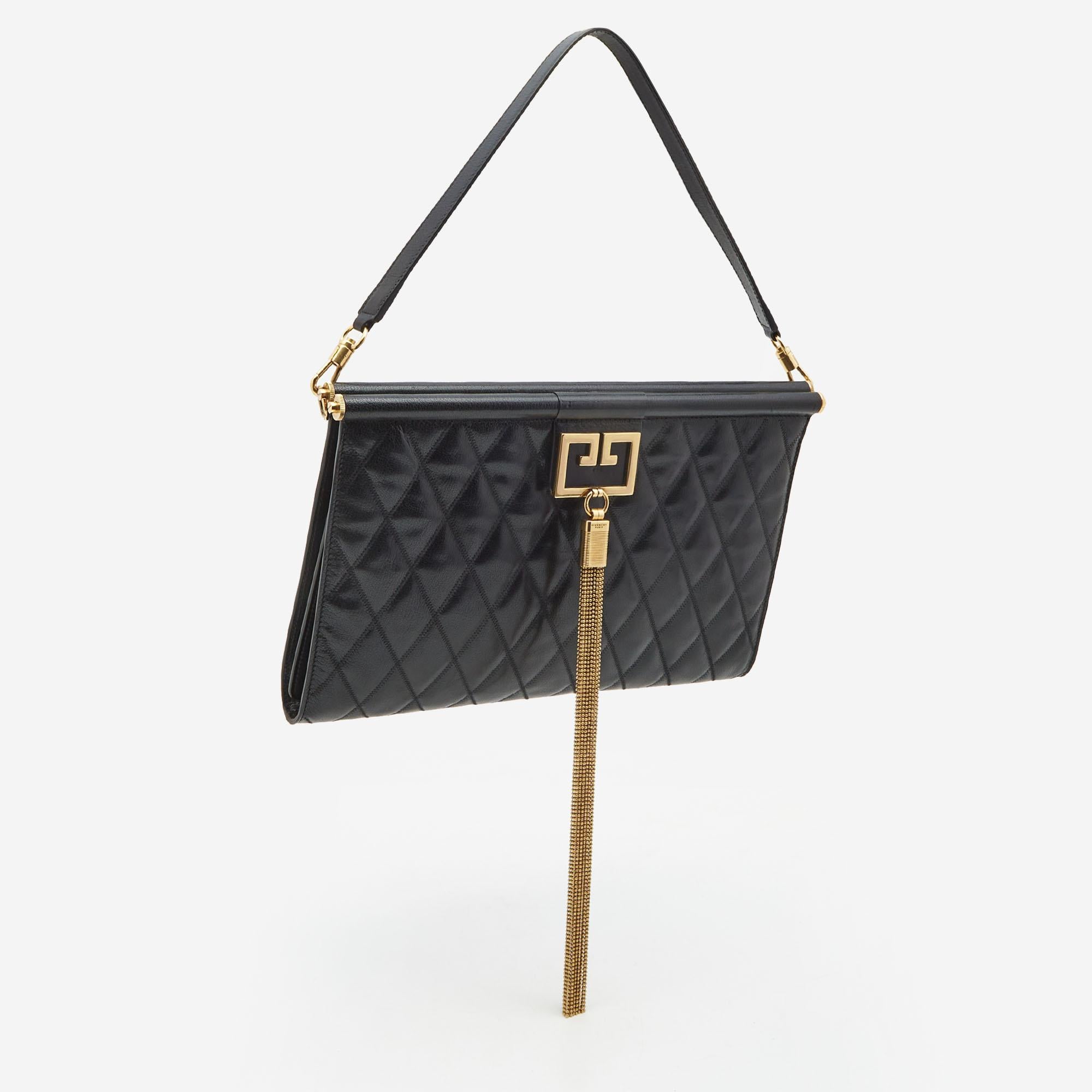 Givenchy Black Quilted Leather Large Gem Shoulder Bag In Excellent Condition In Dubai, Al Qouz 2