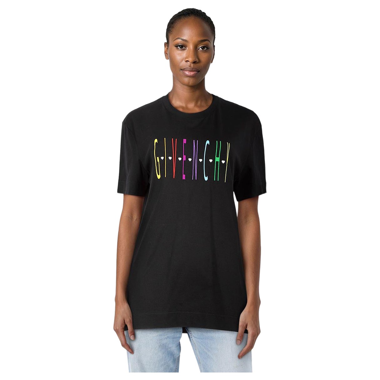 Givenchy Schwarz 
Regenbogen Gesticktes Logo T-Shirt Größe XXL