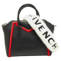 Used Givenchy Black/Red Leather and Faux Fur Small Embroidered Antigona Satchel