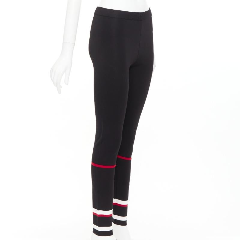 Nero GIVENCHY black red white striped hem viscose knit legging pants XS in vendita