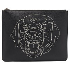 Givenchy Black Rottweiler Line Printed Leather Zip Pouch