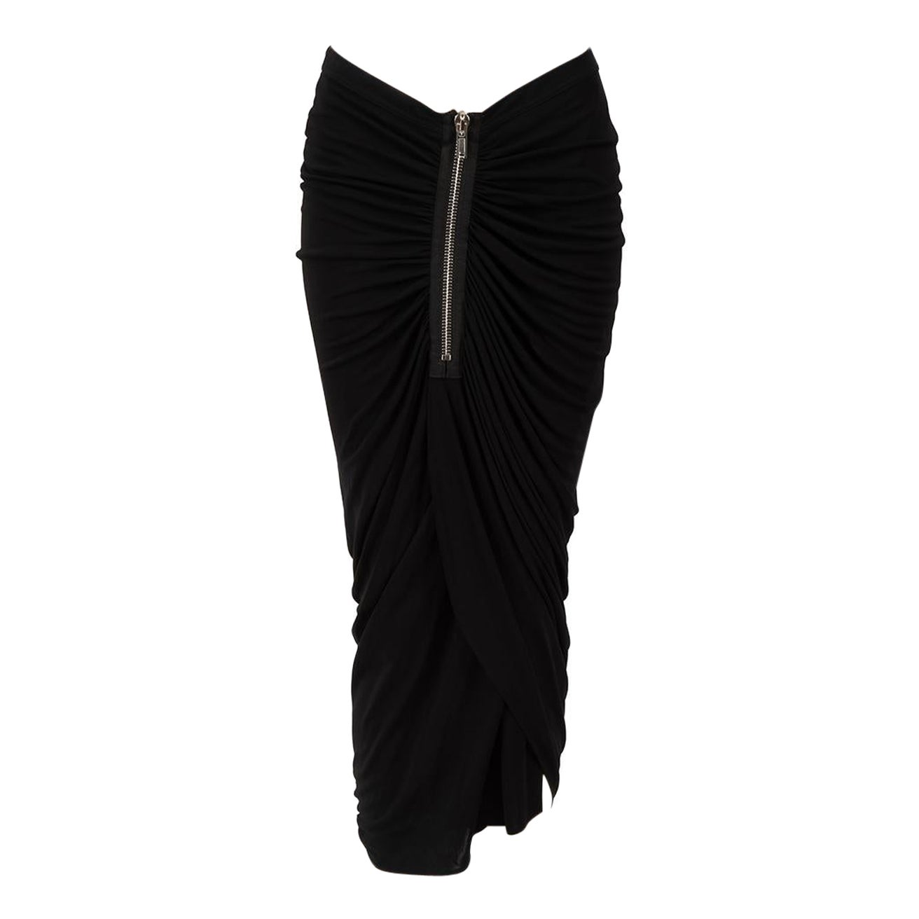 Givenchy Black Ruched Zip Detail Midi Skirt Size L