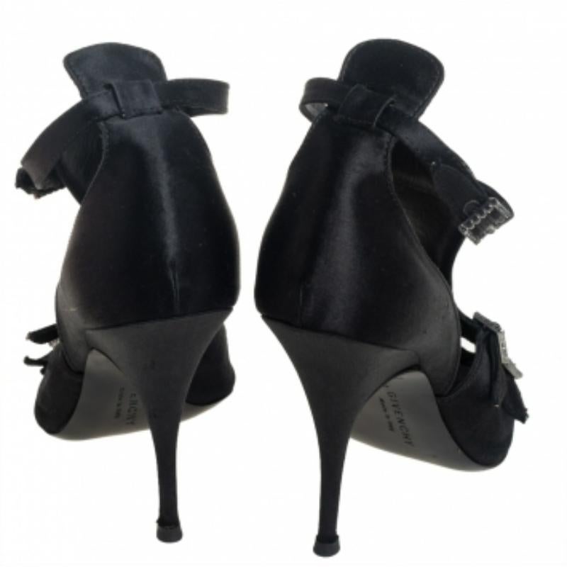 Givenchy Black Satin Cystal Buckle Embellished T-Strap Open Toe Sandals Size 38 For Sale 1