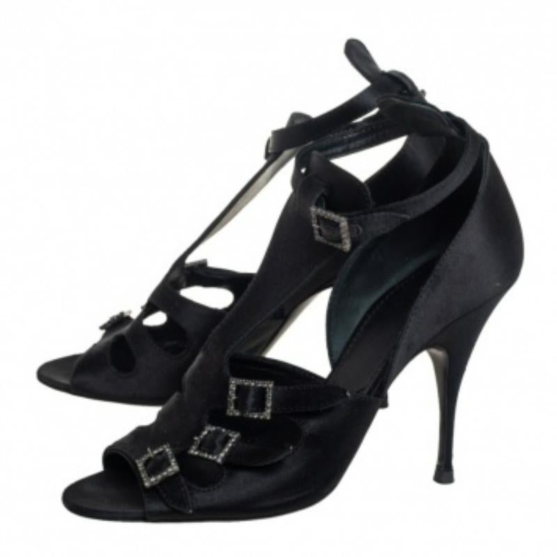 Givenchy Black Satin Cystal Buckle Embellished T-Strap Open Toe Sandals Size 38 For Sale 3