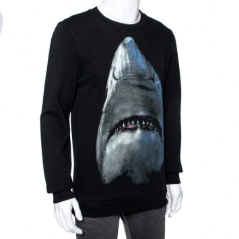 Uomo Givenchy Black Shark Printed Cotton Crew Neck Sweatshirt XS in vendita