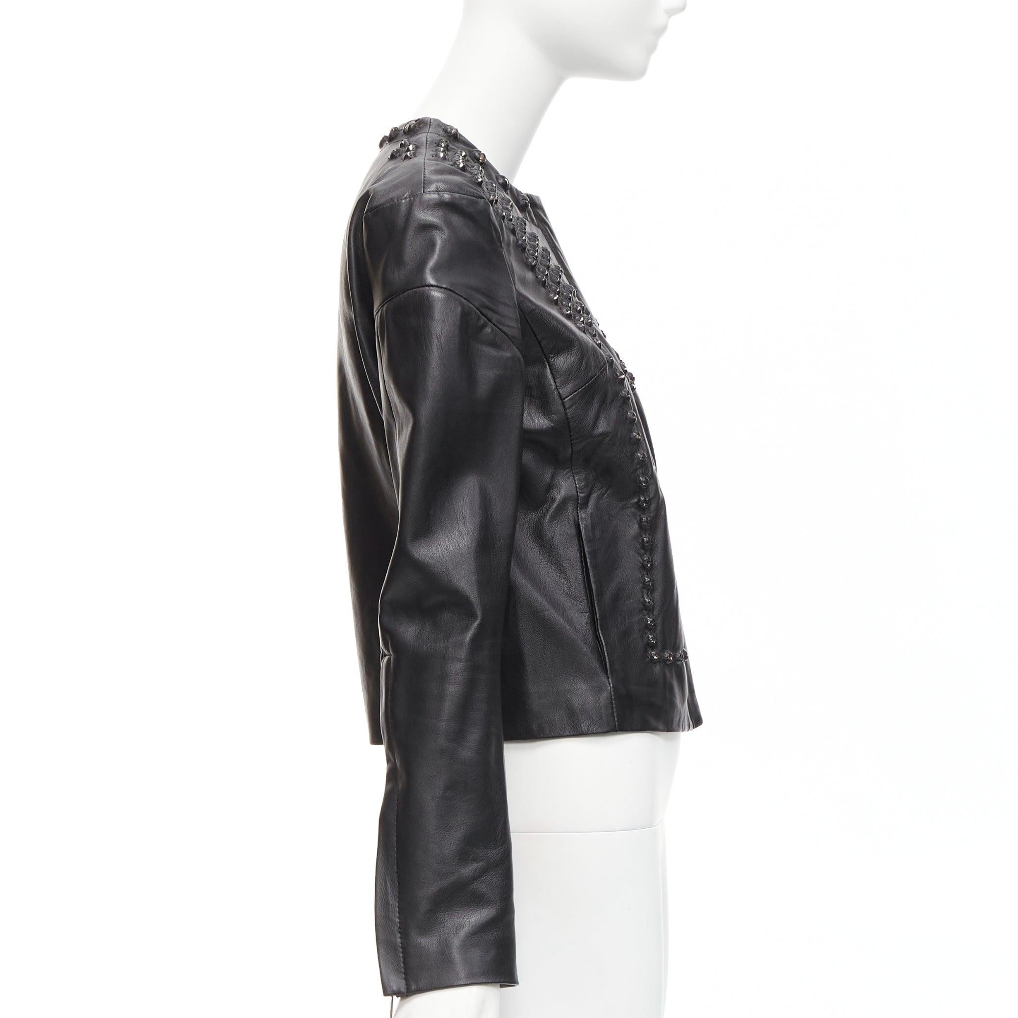 Women's GIVENCHY black sheepskin clear crystal studded cropped leather jacket FR38 M For Sale