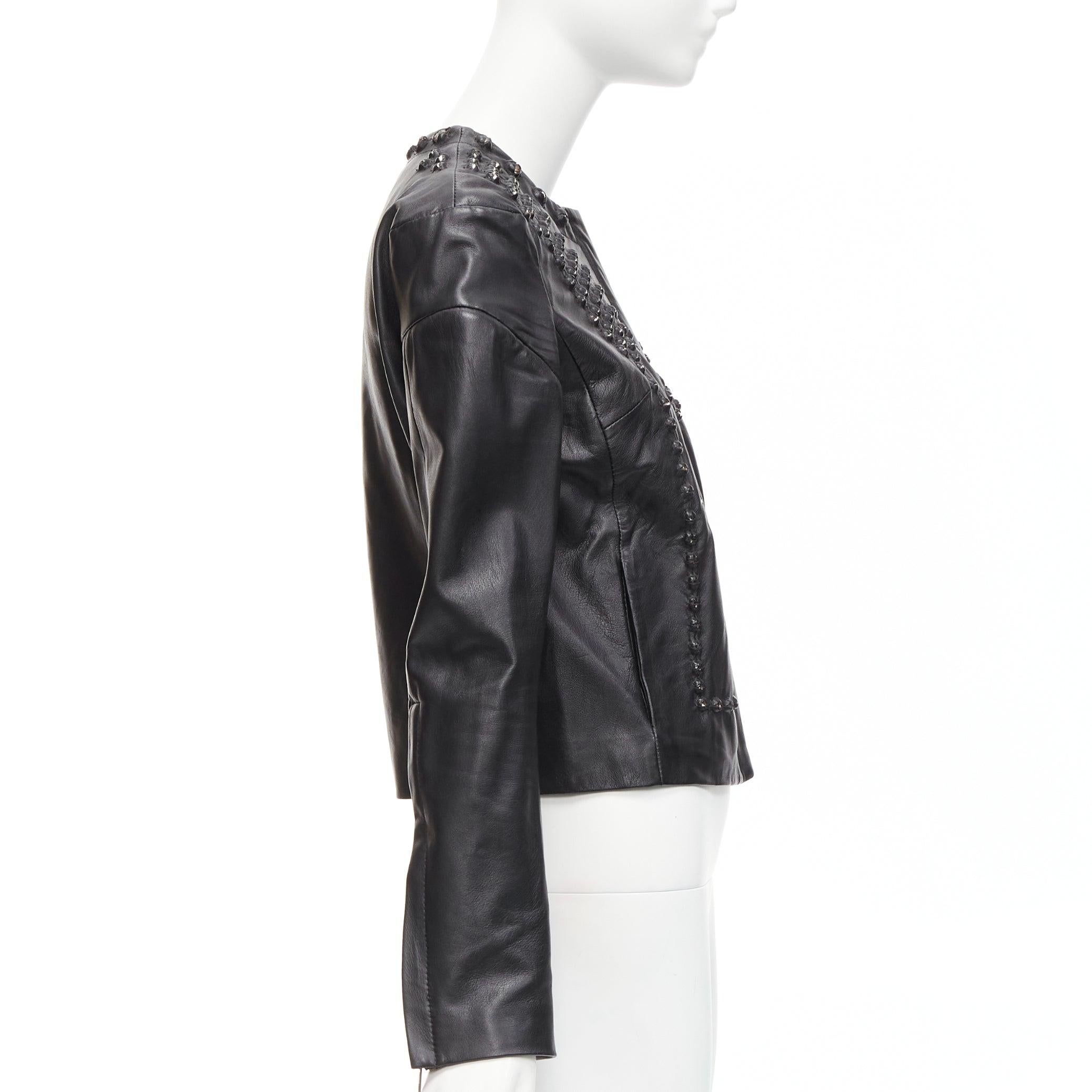 GIVENCHY black sheepskin clear crystal studded cropped leather jacket FR38 M For Sale 1