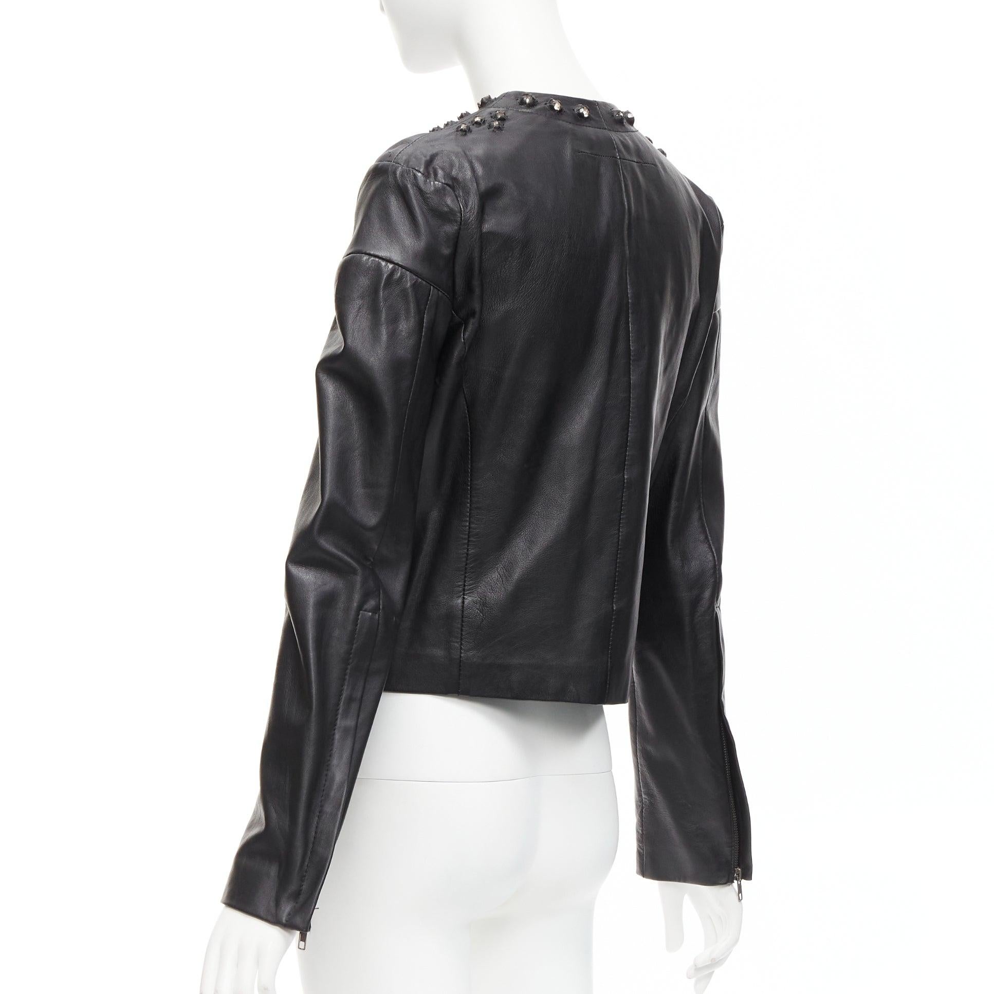 GIVENCHY black sheepskin clear crystal studded cropped leather jacket FR38 M For Sale 3