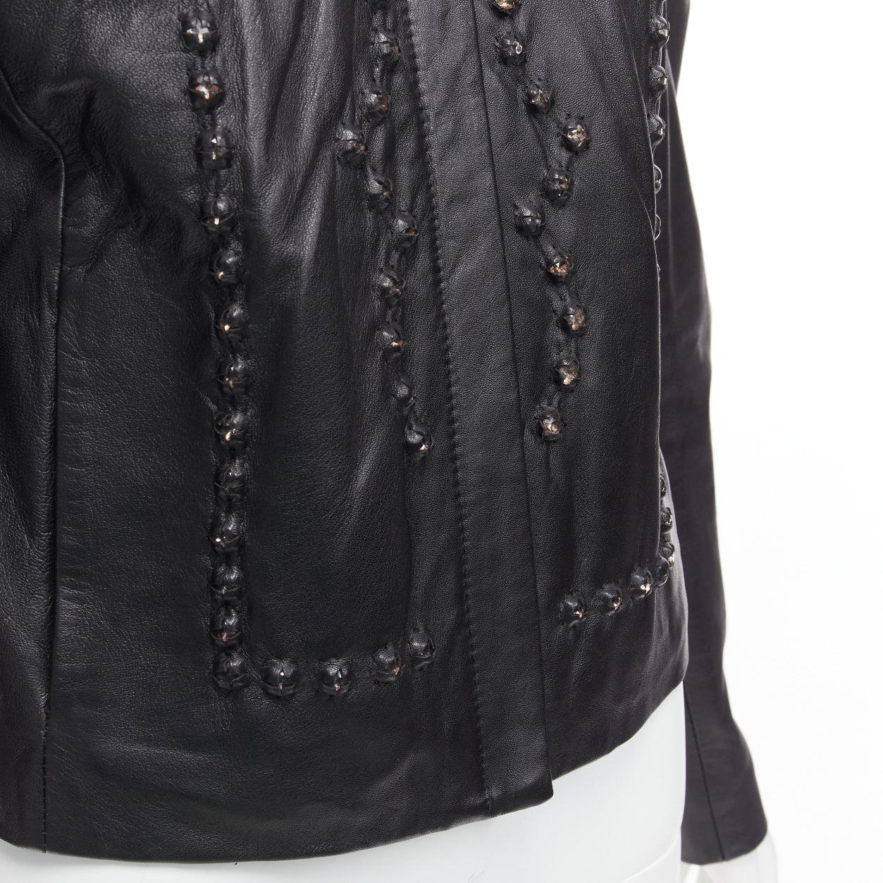 GIVENCHY black sheepskin clear crystal studded cropped leather jacket FR38 M For Sale 4